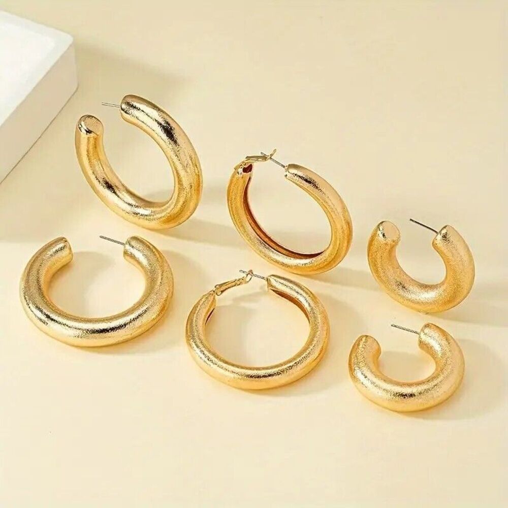 Set of 3 Pair Chunky Hoop Earrings